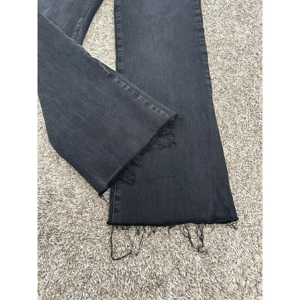 Betabrand Premium Yoga Denim Pull On Flare Bootcut Black Wash Jean Frayed Hem XL